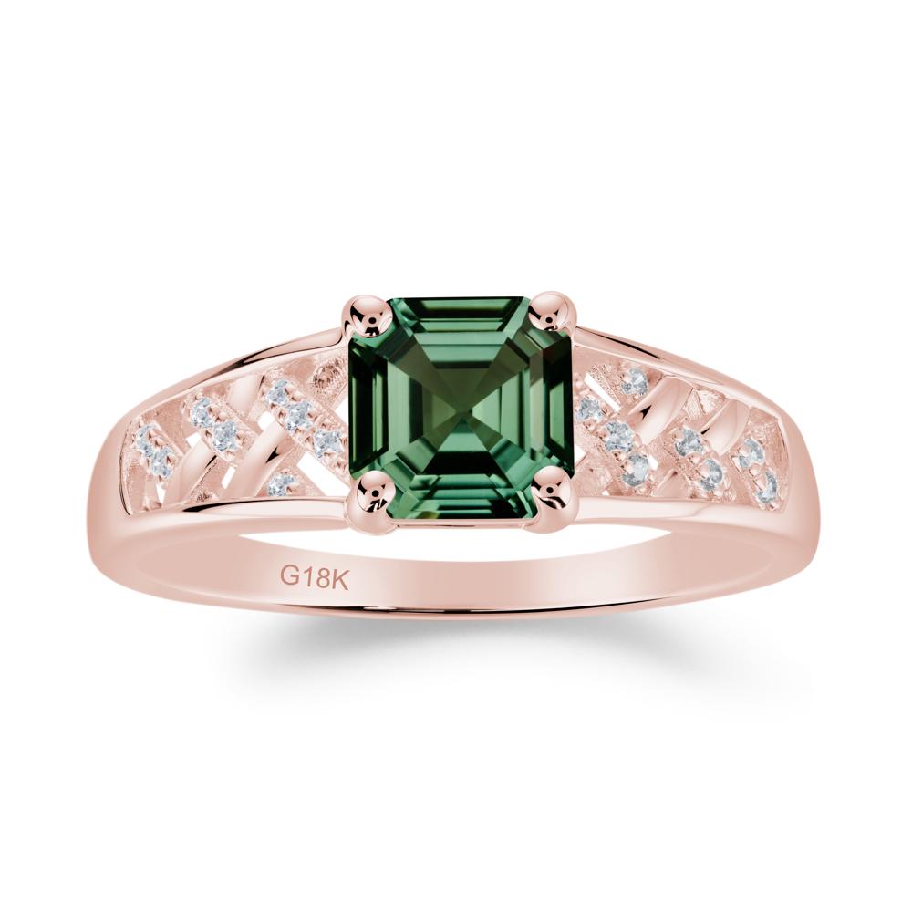 Vintage Braided Asscher Cut Green Sapphire Ring - LUO Jewelry #metal_18k rose gold
