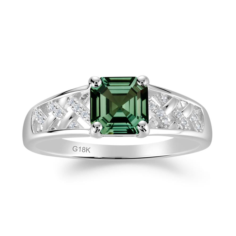 Vintage Braided Asscher Cut Green Sapphire Ring - LUO Jewelry #metal_18k white gold