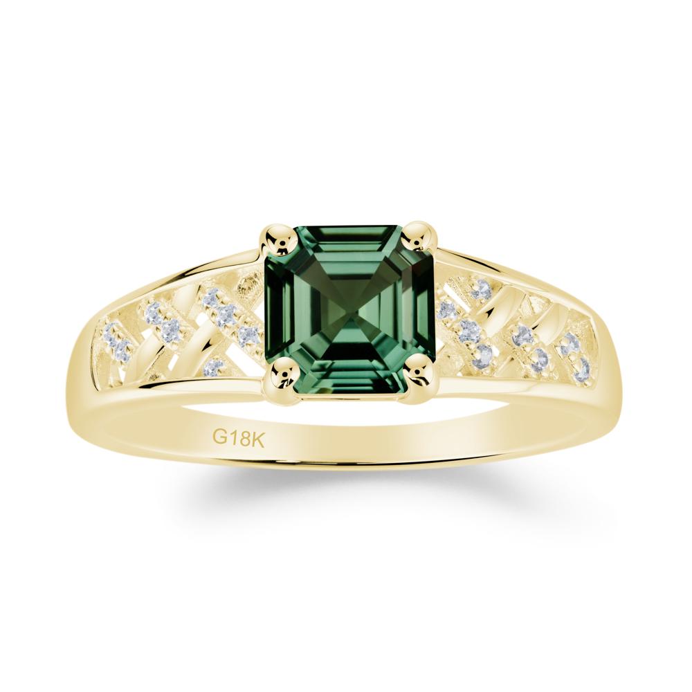 Vintage Braided Asscher Cut Green Sapphire Ring - LUO Jewelry #metal_18k yellow gold