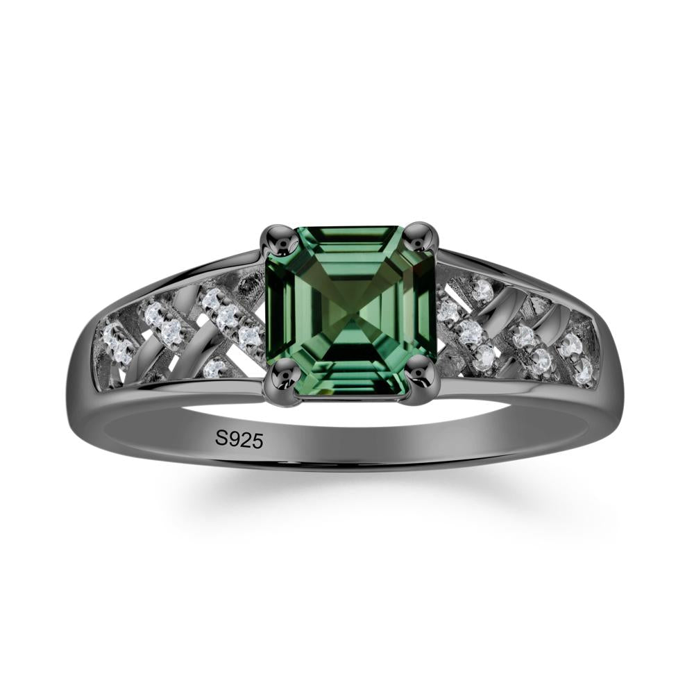 Vintage Braided Asscher Cut Green Sapphire Ring - LUO Jewelry #metal_black finish sterling silver