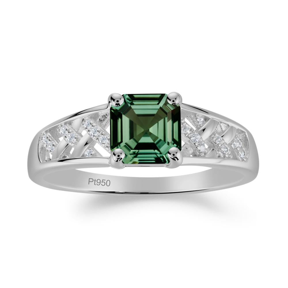 Vintage Braided Asscher Cut Green Sapphire Ring - LUO Jewelry #metal_platinum