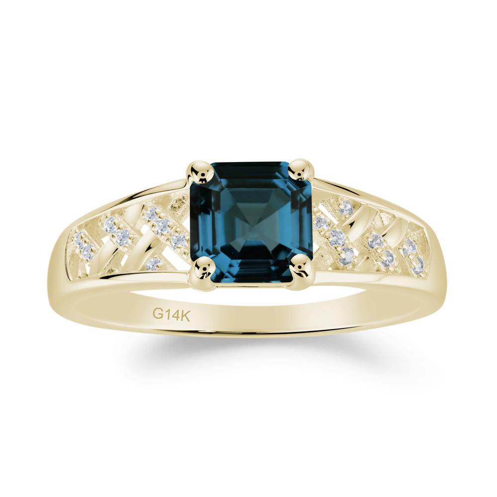 Asscher Cut Braided Design London Blue Topaz Engagement Ring - LUO Jewelry #metal_14k yellow gold