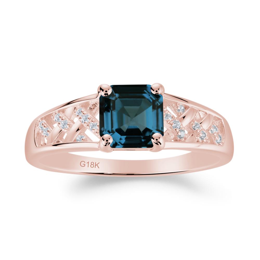 Asscher Cut Braided Design London Blue Topaz Engagement Ring - LUO Jewelry #metal_18k rose gold