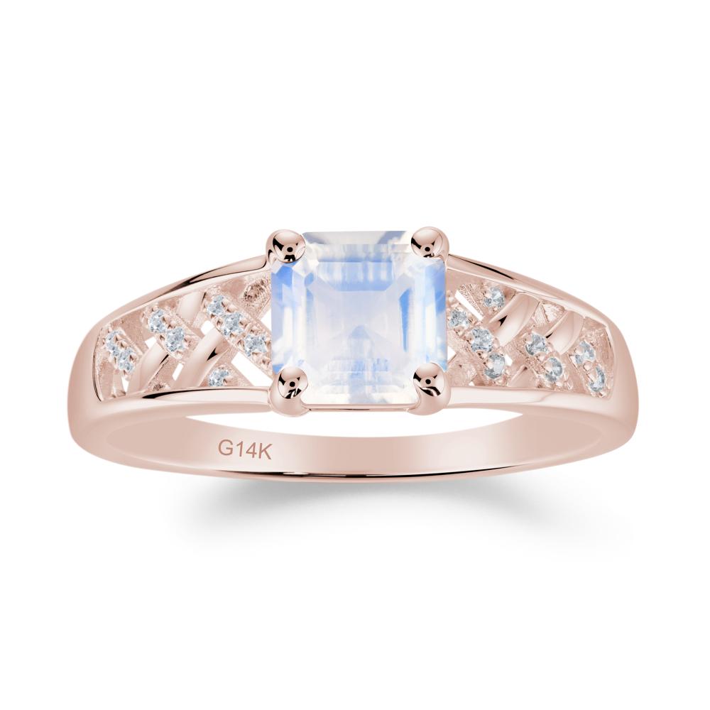 Asscher Cut Braided Design Moonstone Engagement Ring - LUO Jewelry #metal_14k rose gold
