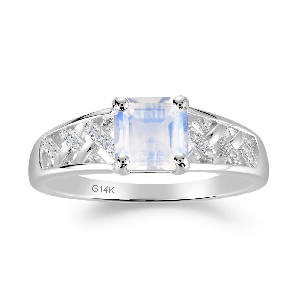 Asscher Cut Braided Design Moonstone Engagement Ring - LUO Jewelry #metal_14k white gold