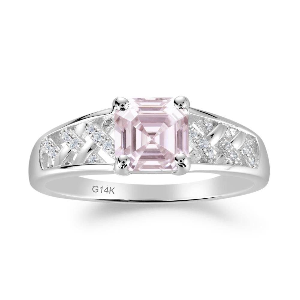 Asscher Cut Braided Design Pink Cubic Zirconia Engagement Ring - LUO Jewelry #metal_14k white gold