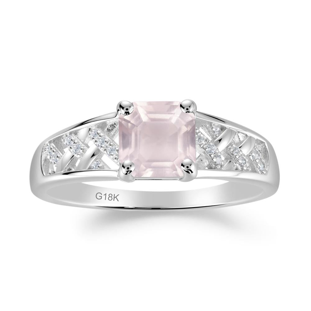 Vintage Braided Asscher Cut Rose Quartz Ring - LUO Jewelry #metal_18k white gold