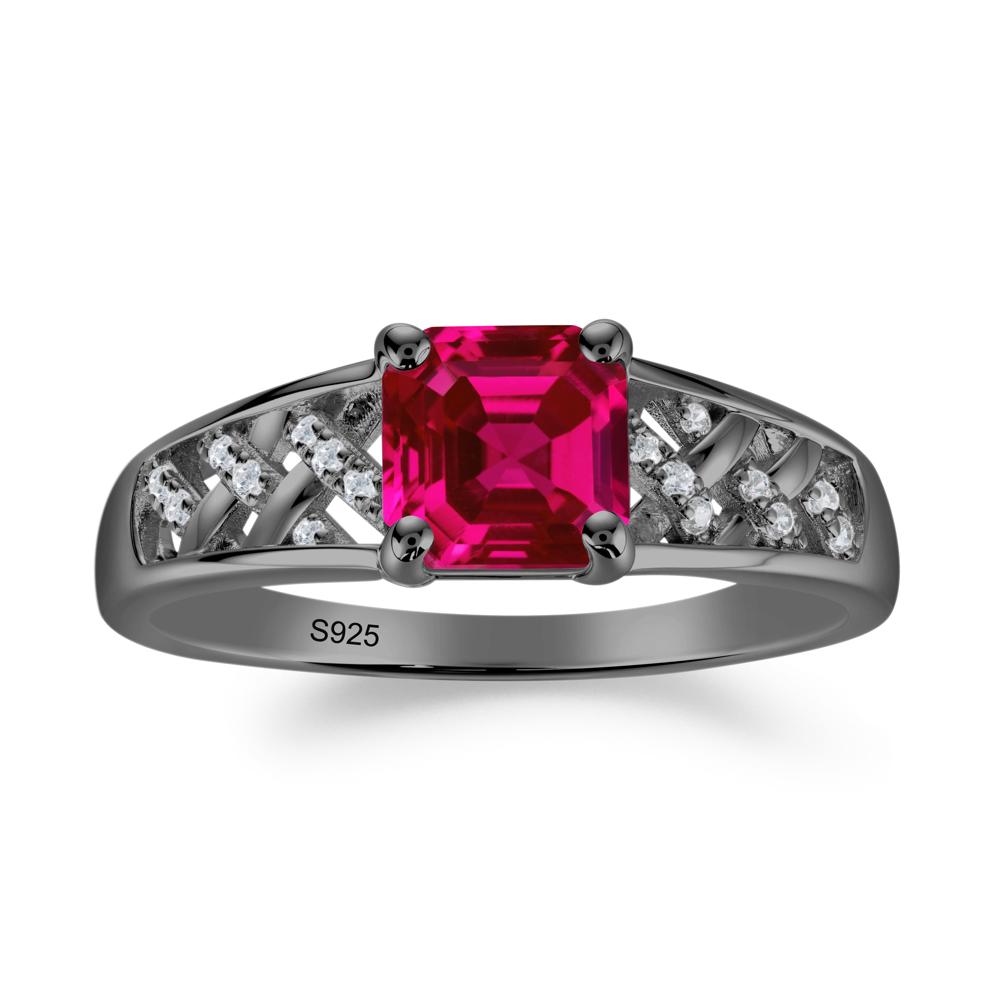 Vintage Braided Asscher Cut Ruby Ring - LUO Jewelry #metal_black finish sterling silver