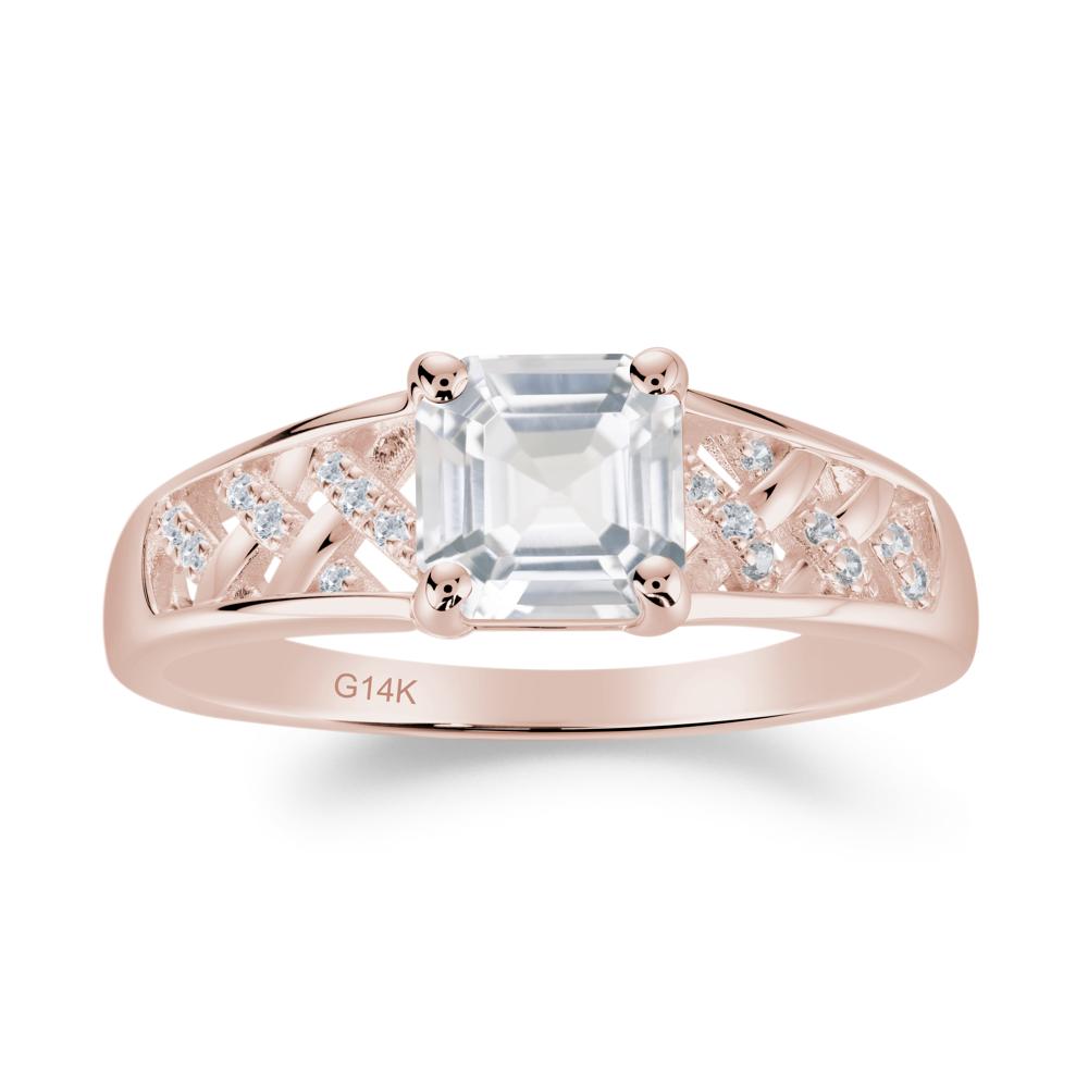 Vintage Braided Asscher Cut White Topaz Ring - LUO Jewelry #metal_14k rose gold