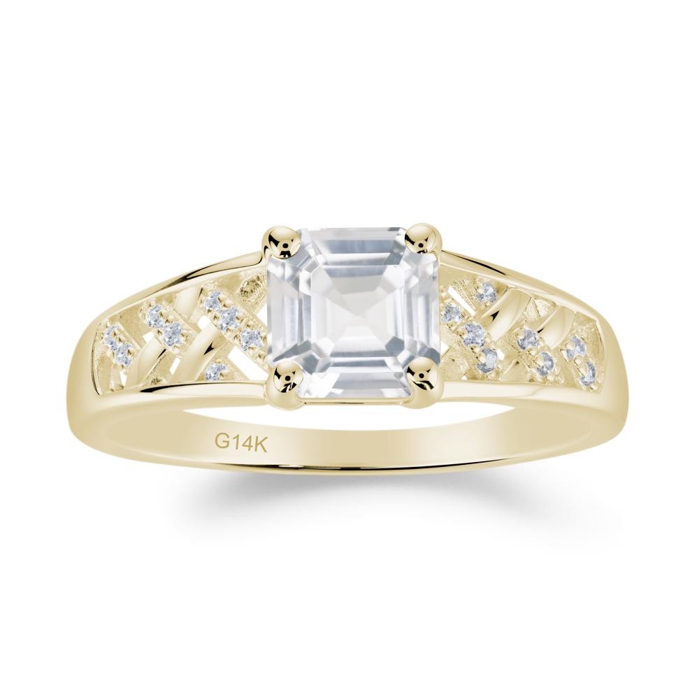 Vintage Braided Asscher Cut White Topaz Ring - LUO Jewelry #metal_14k yellow gold
