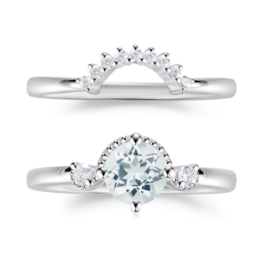 Vintage Sapphire Bridal Promise Ring Set - LUO Jewelry #gemstone_Aquamarine