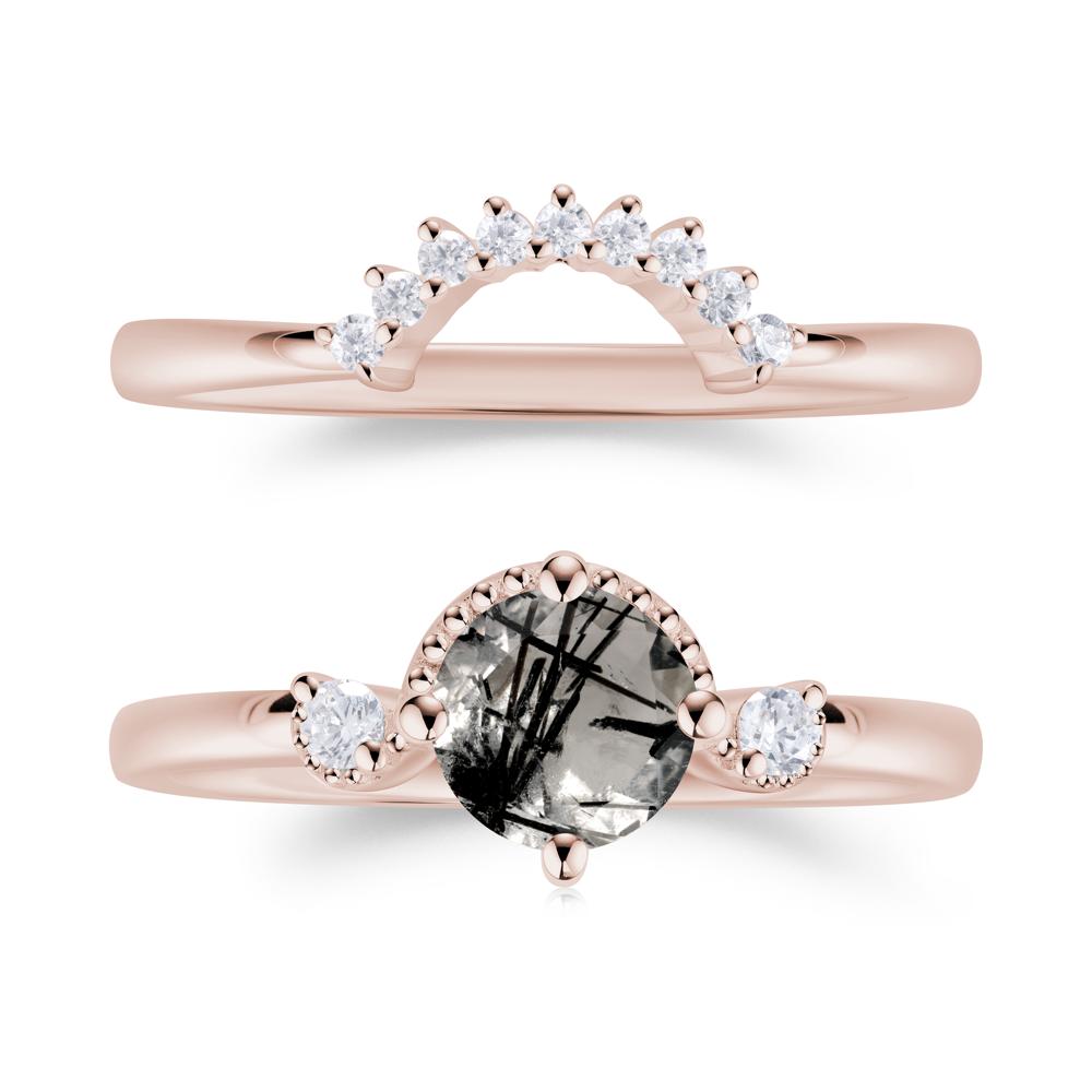 Vintage Sapphire Bridal Promise Ring Set - LUO Jewelry #gemstone_Black Rutilated Quartz