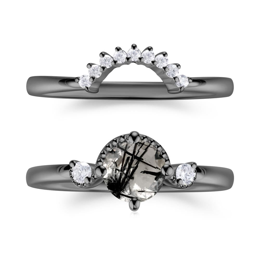 Vintage Sapphire Bridal Promise Ring Set - LUO Jewelry #gemstone_Black Rutilated Quartz
