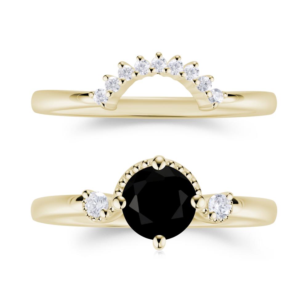 Vintage Sapphire Bridal Promise Ring Set - LUO Jewelry #gemstone_Black Spinel