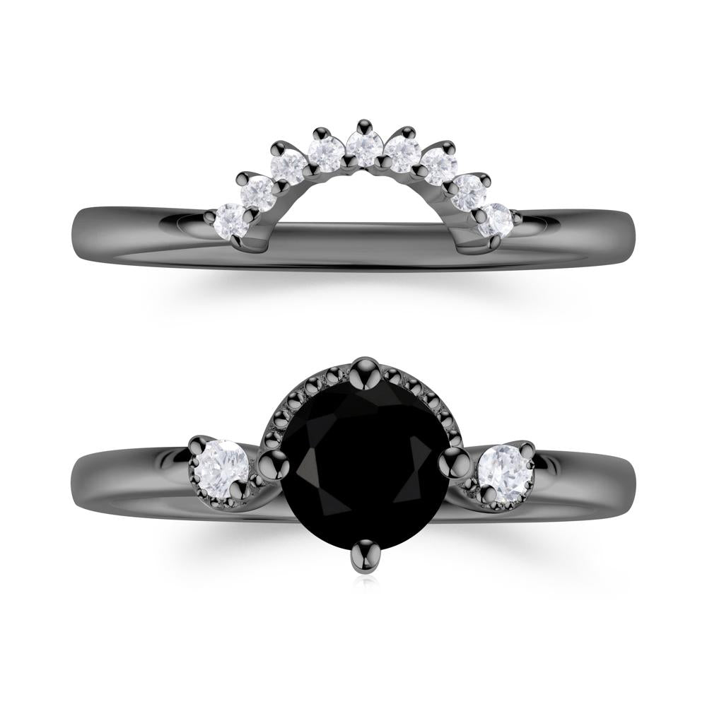 Vintage Sapphire Bridal Promise Ring Set - LUO Jewelry #gemstone_Black Spinel