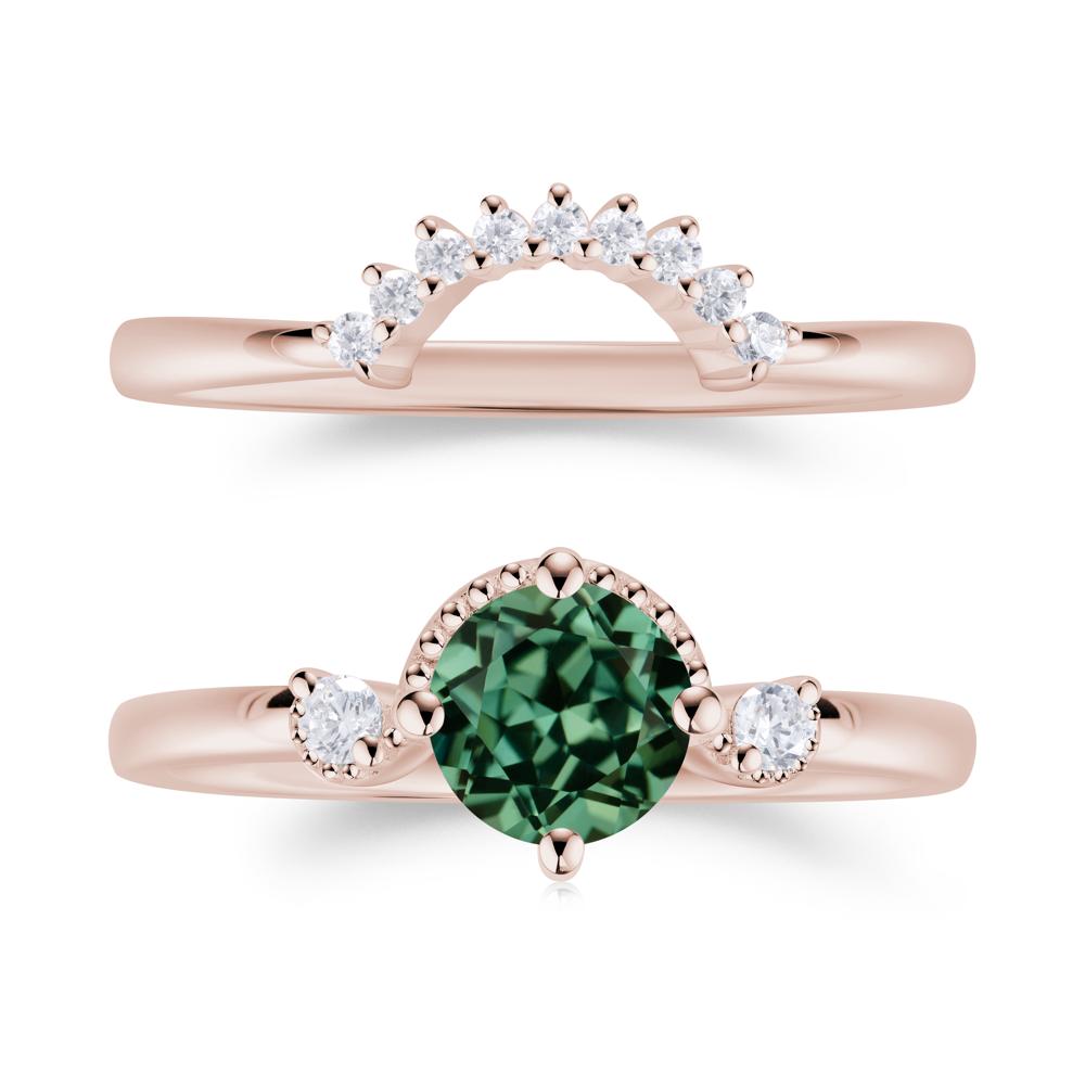 Vintage Sapphire Bridal Promise Ring Set - LUO Jewelry #gemstone_Green Sapphire