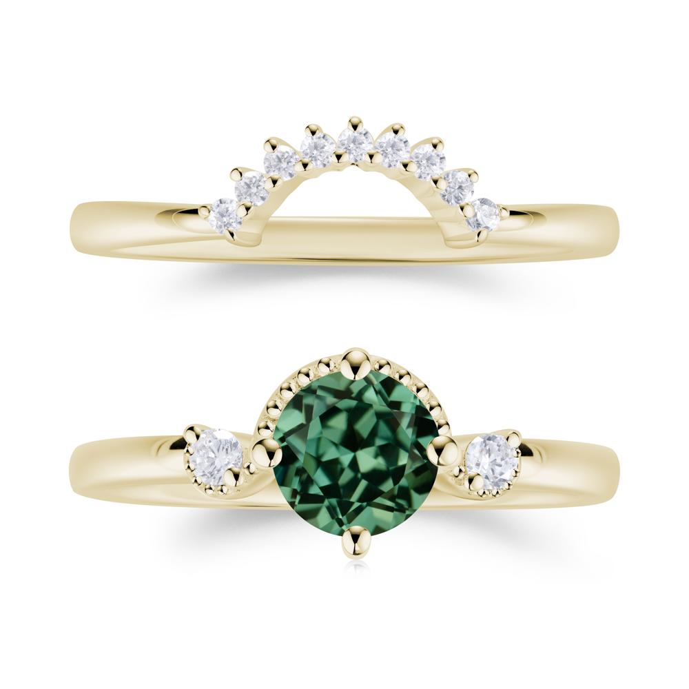 Vintage Sapphire Bridal Promise Ring Set - LUO Jewelry #gemstone_Green Sapphire