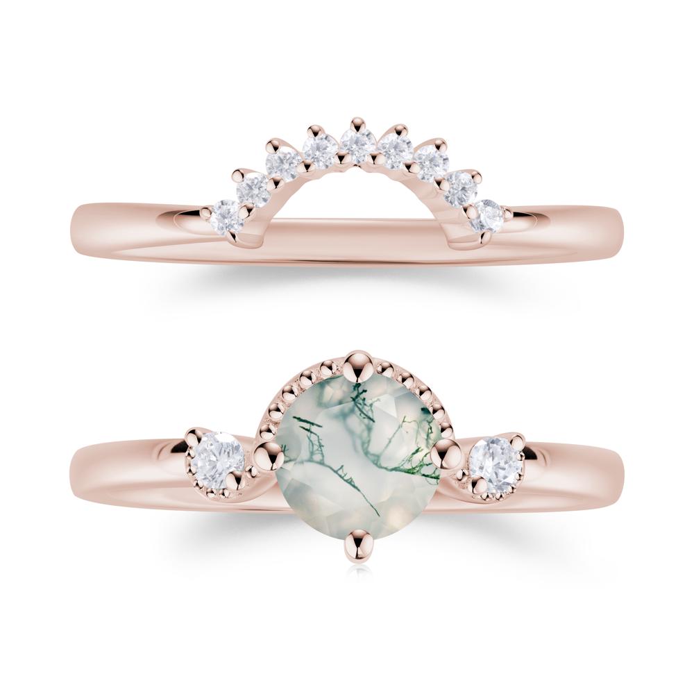 Vintage Sapphire Bridal Promise Ring Set - LUO Jewelry #gemstone_Moss Agate