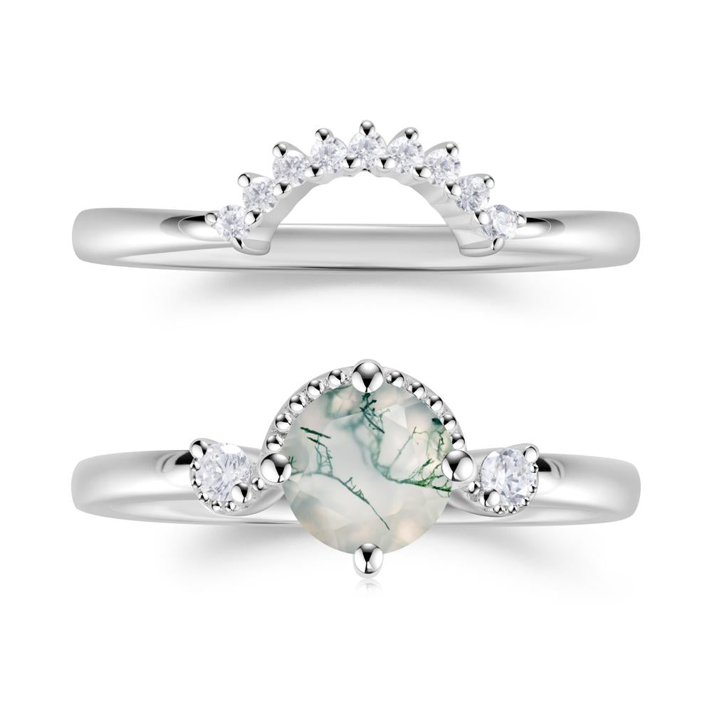 Vintage Sapphire Bridal Promise Ring Set - LUO Jewelry #gemstone_Moss Agate