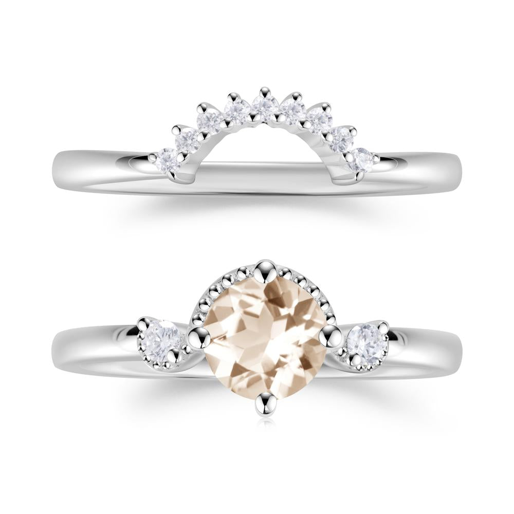 Vintage Sapphire Bridal Promise Ring Set - LUO Jewelry #gemstone_Morganite