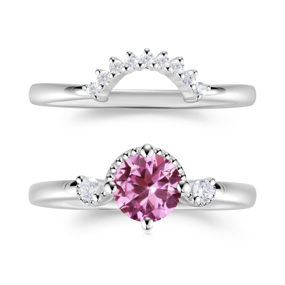 Vintage Sapphire Bridal Promise Ring Set - LUO Jewelry #gemstone_Pink Sapphire