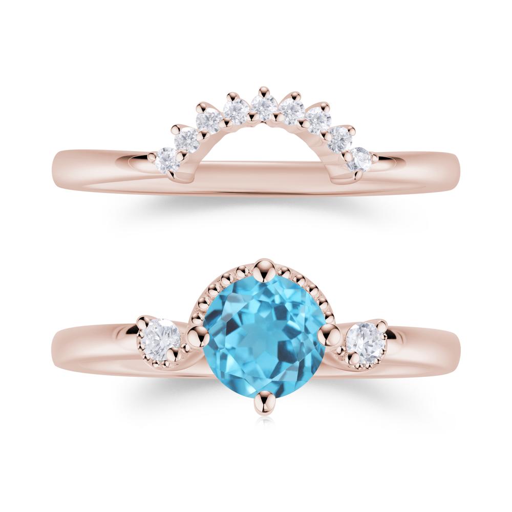 Vintage Sapphire Bridal Promise Ring Set - LUO Jewelry #gemstone_Swiss Blue Topaz