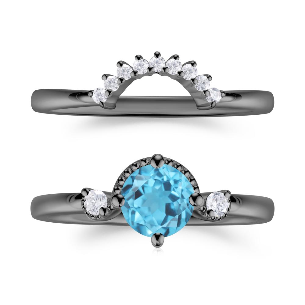 Vintage Sapphire Bridal Promise Ring Set - LUO Jewelry #gemstone_Swiss Blue Topaz