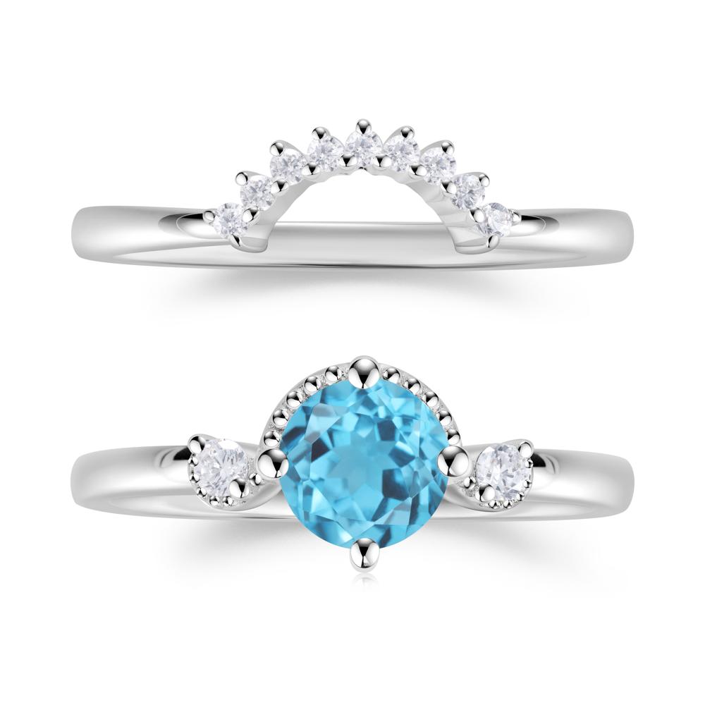 Vintage Sapphire Bridal Promise Ring Set - LUO Jewelry #gemstone_Swiss Blue Topaz