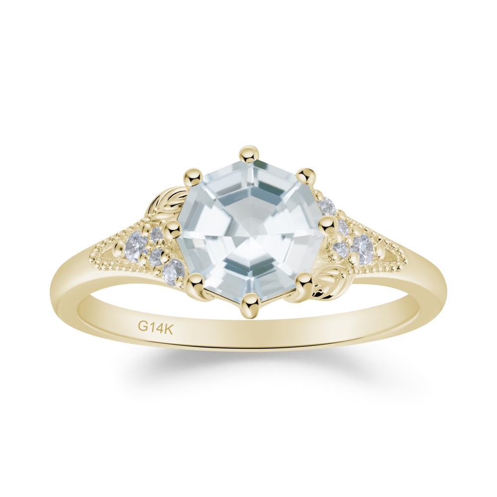Aquamarine Leaf and Milgrain Ring - LUO Jewelry #metal_14k yellow gold