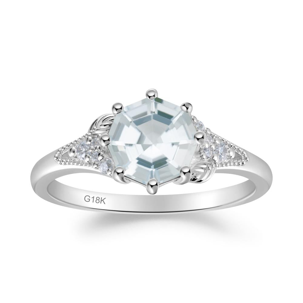 Aquamarine Leaf and Milgrain Ring - LUO Jewelry #metal_18k white gold