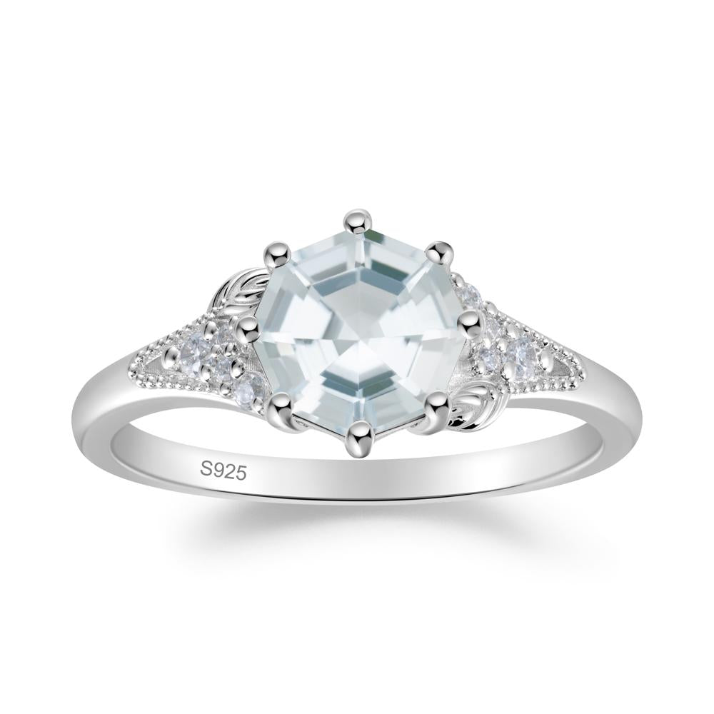 Aquamarine Leaf and Milgrain Ring - LUO Jewelry #metal_sterling silver