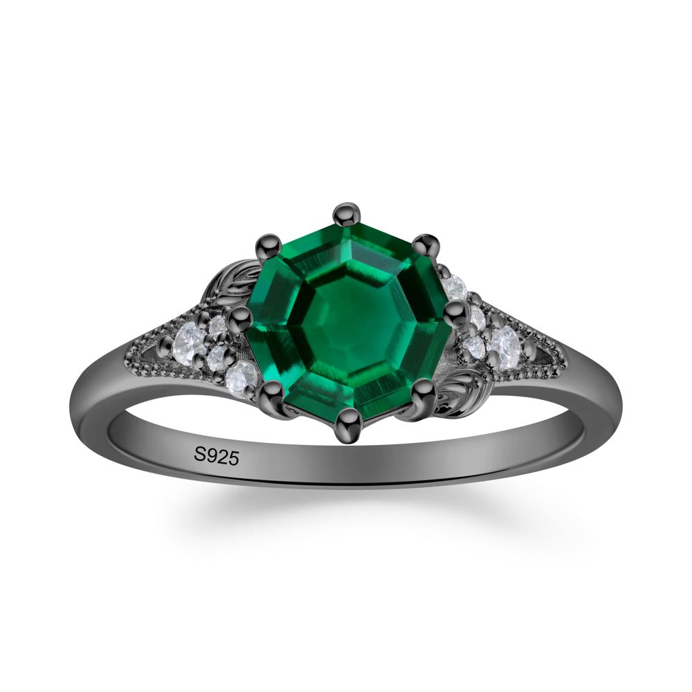 Emerald Leaf and Milgrain Ring - LUO Jewelry #metal_black finish sterling silver