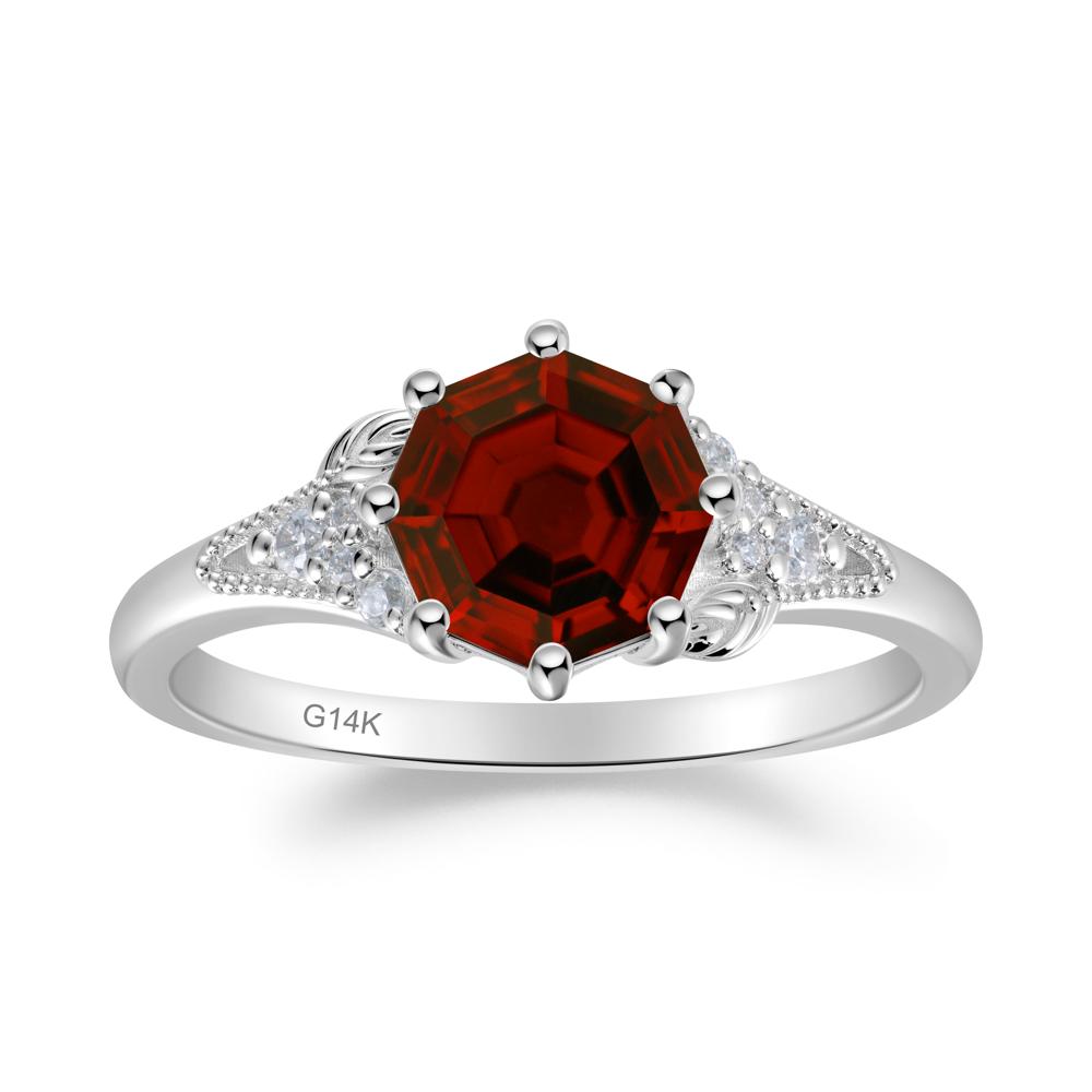 Garnet Leaf and Milgrain Ring - LUO Jewelry #metal_14k white gold