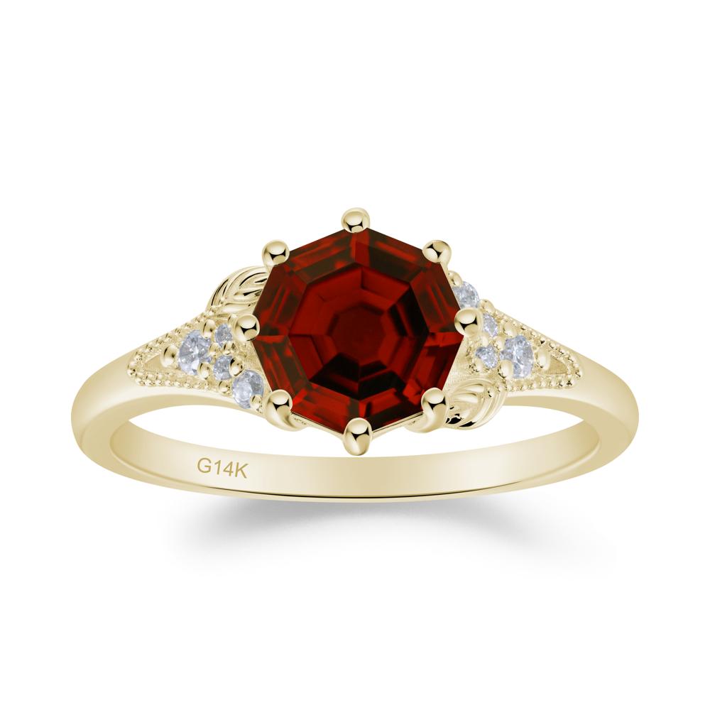 Garnet Leaf and Milgrain Ring - LUO Jewelry #metal_14k yellow gold