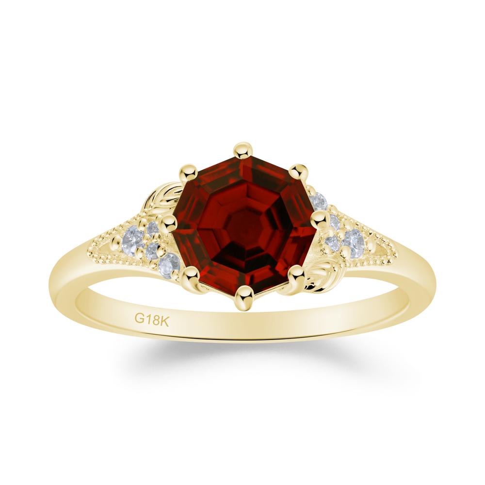 Garnet Leaf and Milgrain Ring - LUO Jewelry #metal_18k yellow gold
