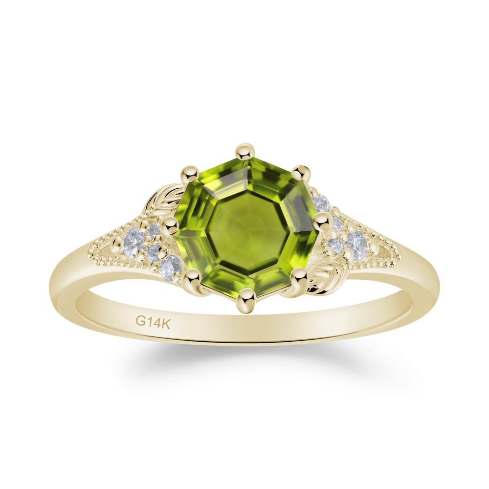 Peridot Leaf and Milgrain Ring - LUO Jewelry #metal_14k yellow gold