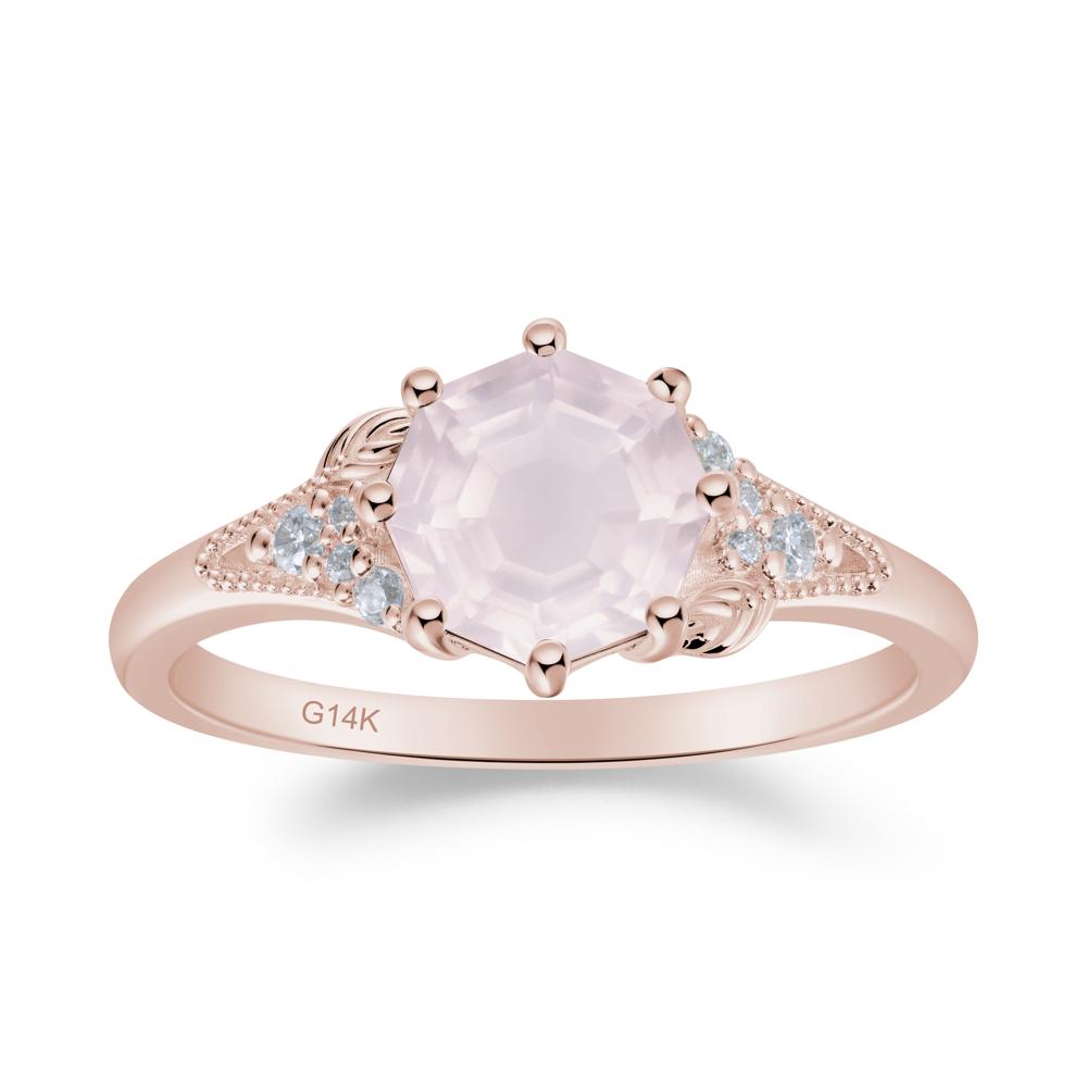 Rose Quartz Leaf and Milgrain Ring - LUO Jewelry #metal_14k rose gold