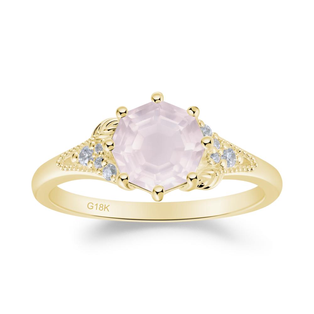 Rose Quartz Leaf and Milgrain Ring - LUO Jewelry #metal_18k yellow gold