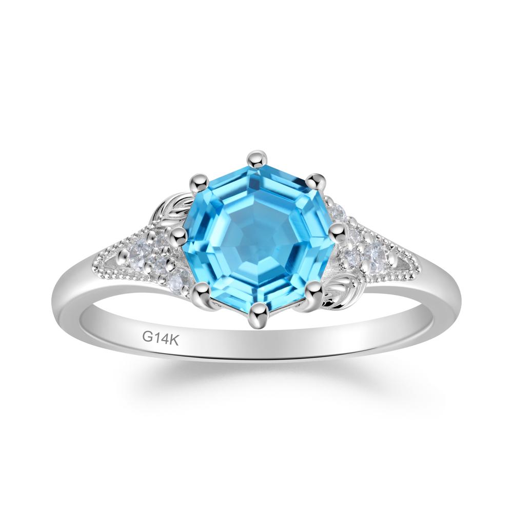 Filigree Octagon Swiss Blue Topaz Ring - LUO Jewelry #metal_14k white gold
