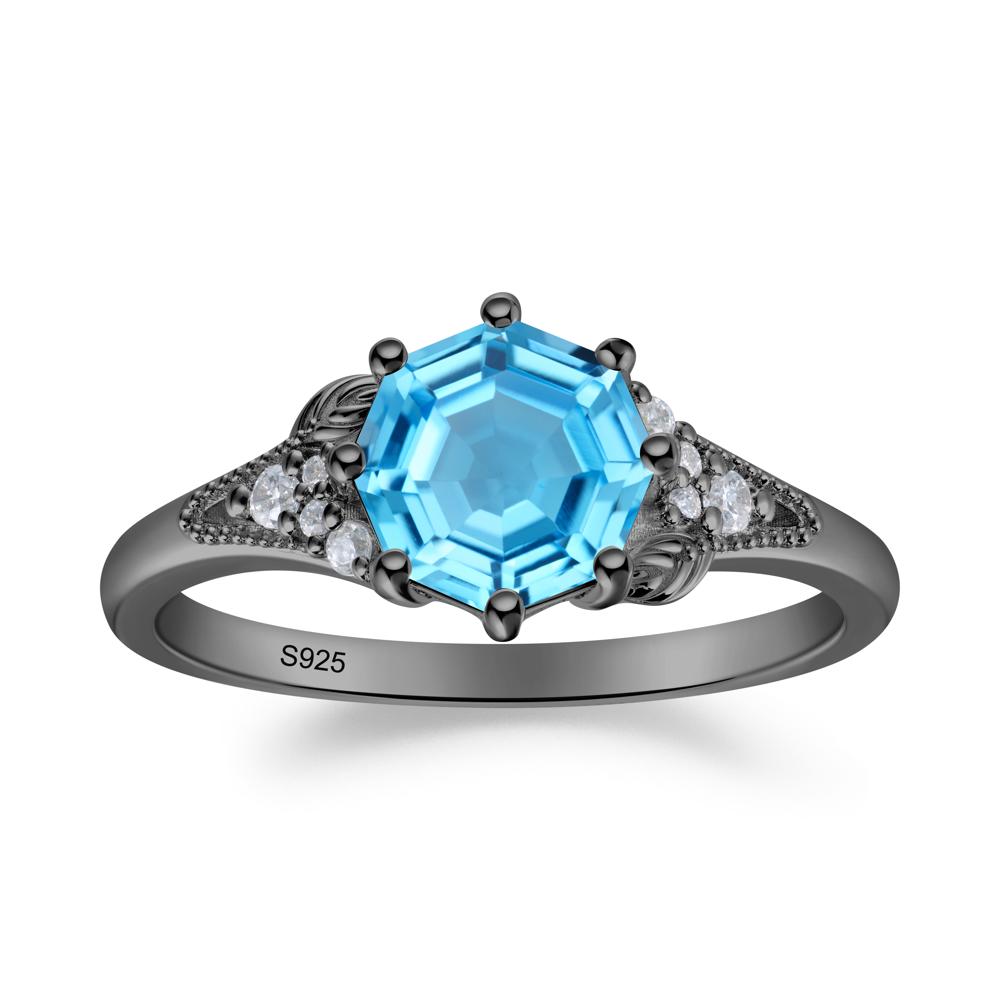 Filigree Octagon Swiss Blue Topaz Ring - LUO Jewelry #metal_black finish sterling silver