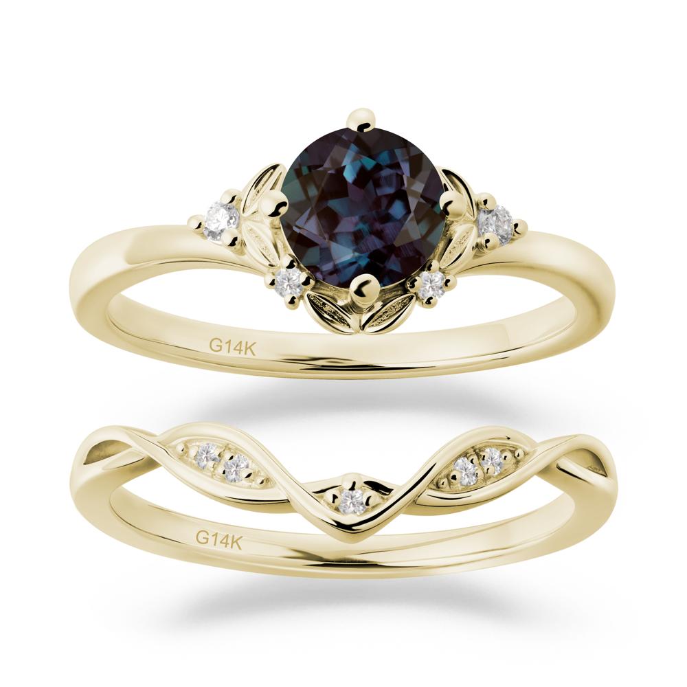 Nature Inspired Leaf and Vine Emerald Ring Set - LUO Jewelry #gemstone_Alexandrite
