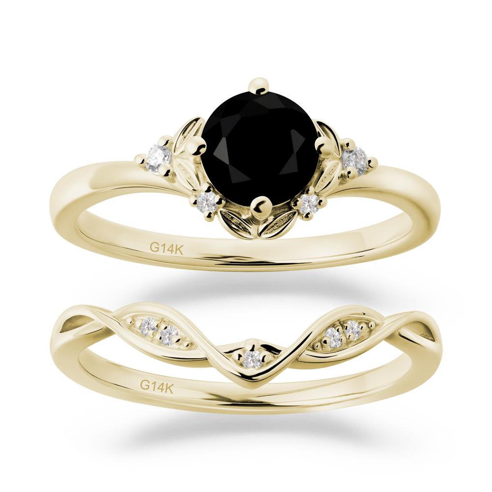 Nature Inspired Leaf and Vine Emerald Ring Set - LUO Jewelry #gemstone_Black Spinel