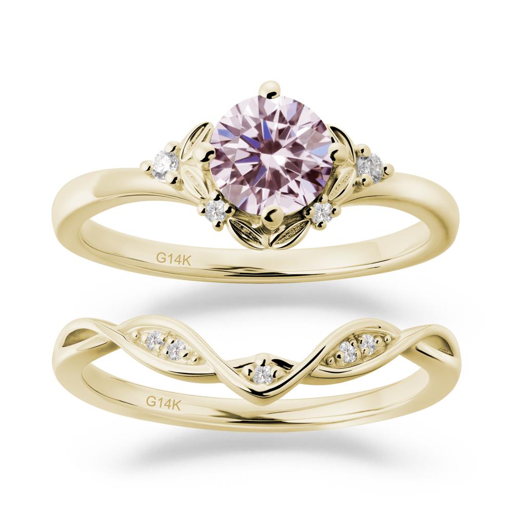 Nature Inspired Leaf and Vine Emerald Ring Set - LUO Jewelry #gemstone_Pink Cubic Zirconia