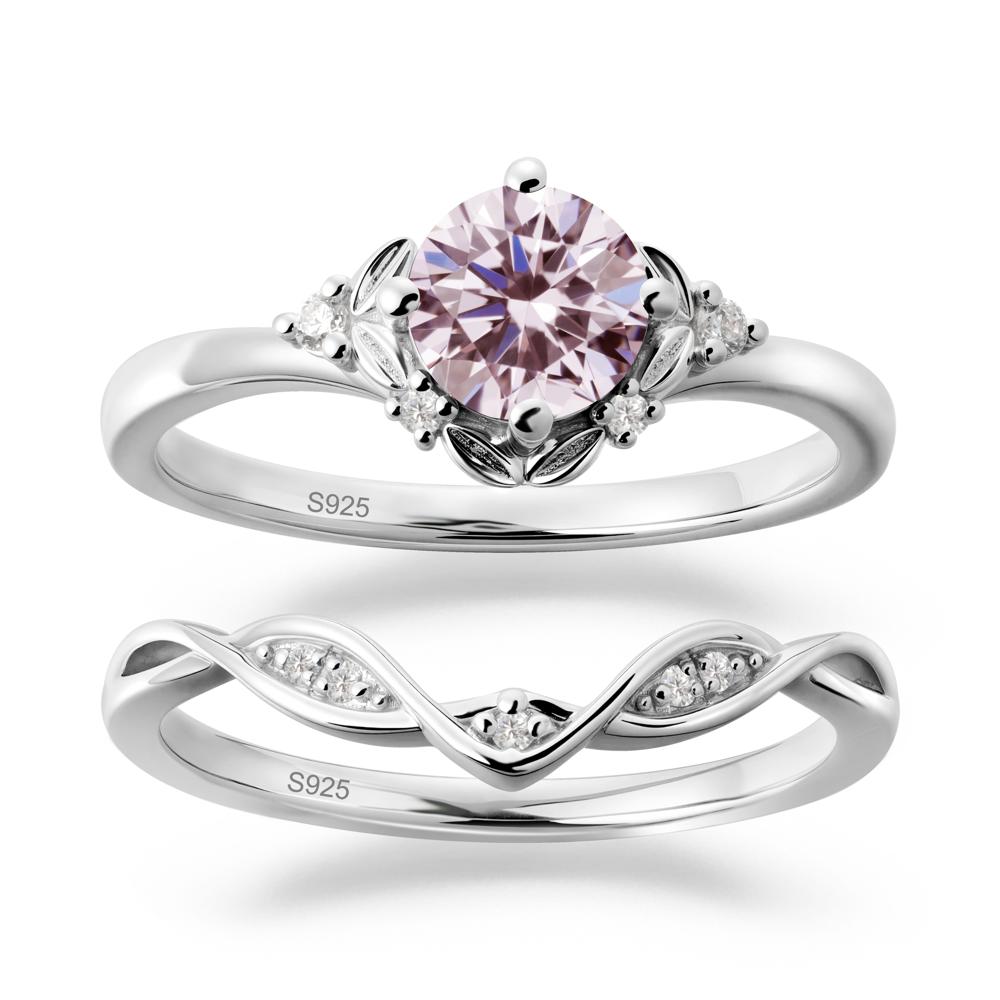 Nature Inspired Leaf and Vine Emerald Ring Set - LUO Jewelry #gemstone_Pink Cubic Zirconia