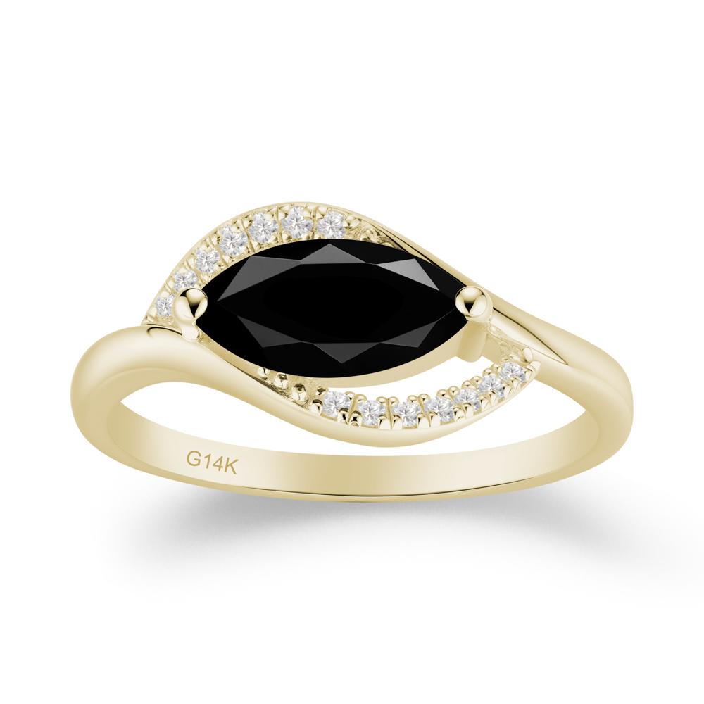 Leaf Inspired Marquise Cut Black Spinel Ring - LUO Jewelry #metal_14k yellow gold
