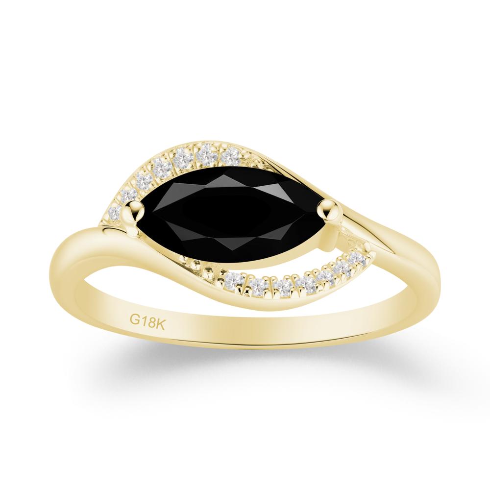 Leaf Inspired Marquise Cut Black Spinel Ring - LUO Jewelry #metal_18k yellow gold