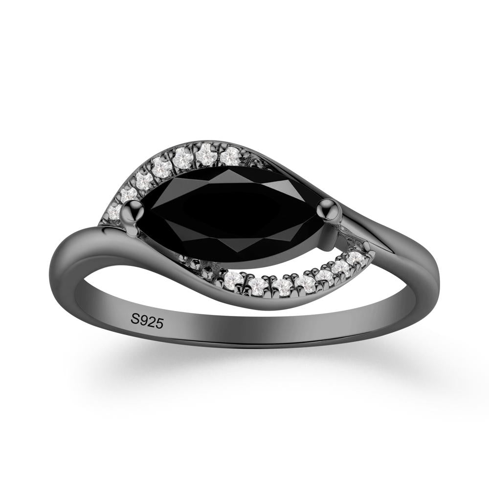 Leaf Inspired Marquise Cut Black Spinel Ring - LUO Jewelry #metal_black finish sterling silver