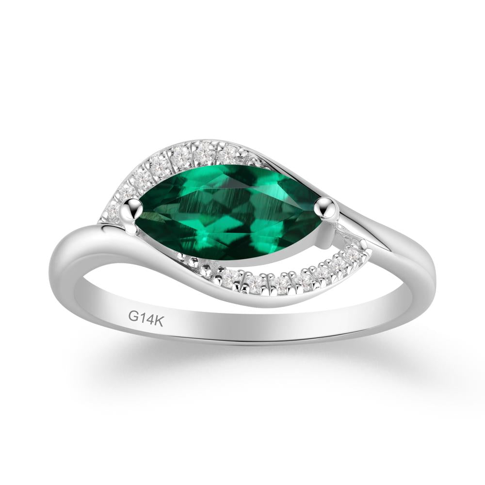 Leaf Inspired Marquise Cut Emerald Ring - LUO Jewelry #metal_14k white gold