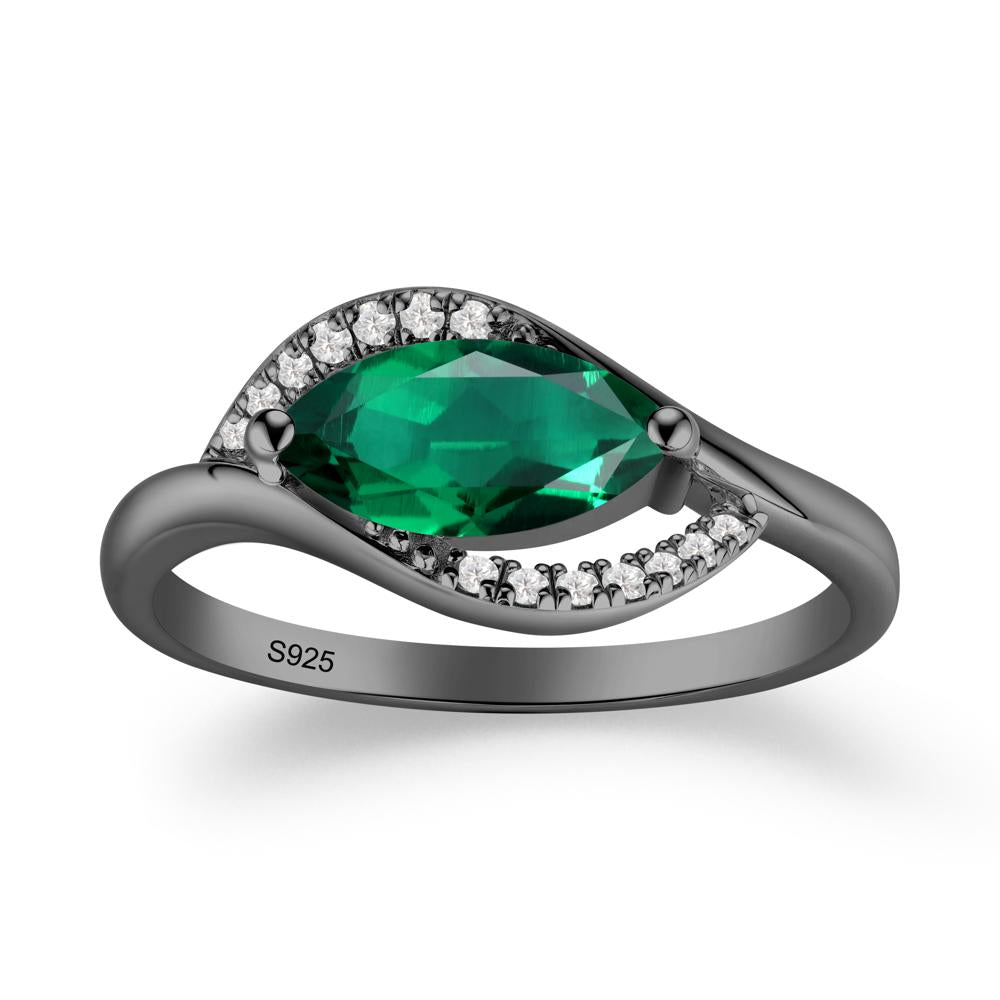 Leaf Inspired Marquise Cut Emerald Ring - LUO Jewelry #metal_black finish sterling silver