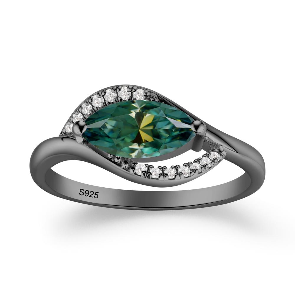 Leaf Green Moissanite Bypass Ring - LUO Jewelry #metal_black finish sterling silver